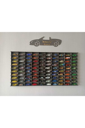 Ahşap Araba Rafı 100 'lü Dekoratif Eskitme Siyah 1-64 (hotwheels Ve Matchbox Arabalar Için Uygundur) - 1