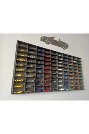 Ahşap Araba Rafı 100 'lü Dekoratif Eskitme Siyah 1-64 (hotwheels Ve Matchbox Arabalar Için Uygundur) - 3