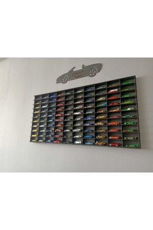 Ahşap Araba Rafı 100 'lü Dekoratif Eskitme Siyah 1-64 (hotwheels Ve Matchbox Arabalar Için Uygundur) - 4