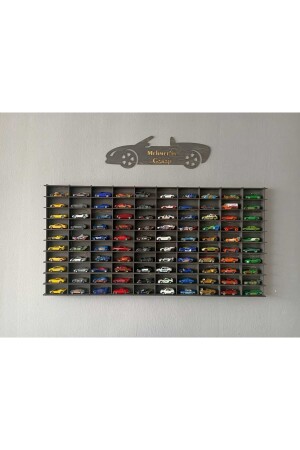 Ahşap Araba Rafı 100 'lü Dekoratif Eskitme Siyah 1-64 (hotwheels Ve Matchbox Arabalar Için Uygundur) - 6