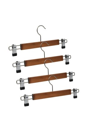 Kleiderbügel aus Holz für Hosen und Röcke mit Riegel, Farbe Walnuss, 4 Stück, 8131/B CVZ 6 - NYN