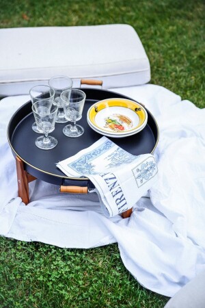 Ahşap Bacaklı Country Tarzı Siyah Tepsi & Yer Sofrası ARM-4525 - Arma House