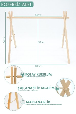 Ahşap Bebek Egzersiz Aleti, (OYUNCAKLAR DAHİL), 3'lü Çıngırak Oyuncak, Naturel Seri,kahverengi ZG959 - 5