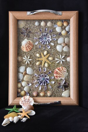 Tee-/Kaffeetablett aus Holz, handgefertigtes Präsentationstablett, dekoratives Heimtablett, Neujahrsgeschenk DY05 - Deniz Yıldızı Sanat