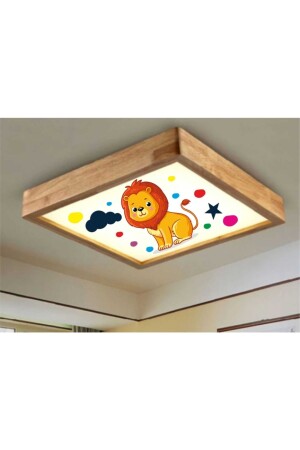 Ahşap Çerçeve Tavan Led Aydınlatma Avize 60*60cm Kids Aslan Beyaz 6500k Işık 6060ASLAN - 2