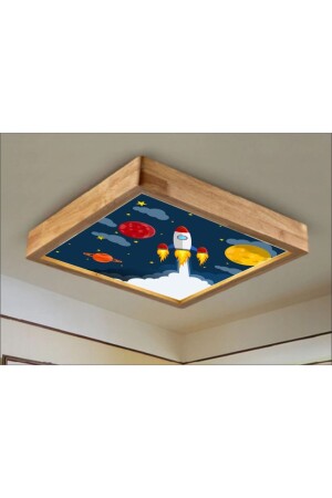 Ahşap Çerçeve Tavan Led Aydınlatma Avize 60*60cm Kids Beyaz 6500k Işık 6060KDSGEZEGENROKET - 4