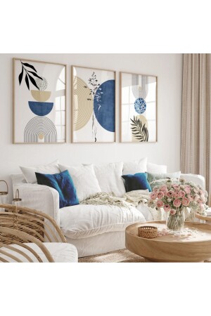Ahşap Çerçeveli 3 lü Soyut Tablo - Woodhomeworks