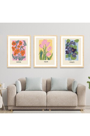Ahşap Çerçeveli 3lü Dekoratif Tablo Seti Abstract Flower DSH-AbstractFlower - Dekorsiahome