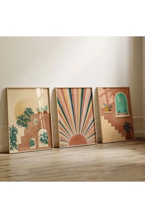 Ahşap Çerçeveli Dekoratif 3lüTablo Seti Neutral Desert - Dekorsiahome