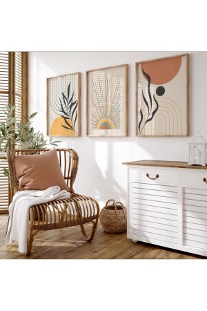 Ahşap Çerçeveli Modern Boho 3’lü Tablo - Woodhomeworks