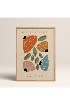 Ahşap Çerçeveli Soyut Renkli Desenler Flower Modern Art - Homepack