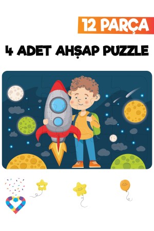 Ahşap Çocuk Puzzle 12 Parça 4 Adet - 3