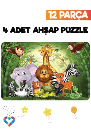 Ahşap Çocuk Puzzle 12 Parça 4 Adet - 4