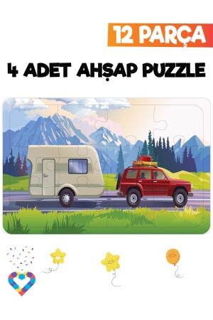 Ahşap Çocuk Puzzle 12 Parça 4 Adet - 5