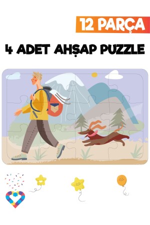 Ahşap Çocuk Puzzle 12 Parça 4 Adet - 6