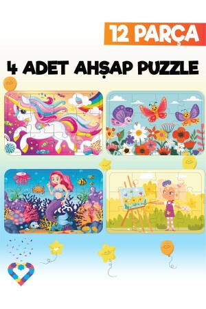 Ahşap Çocuk Puzzle 12 Parça 4 Adet - 2