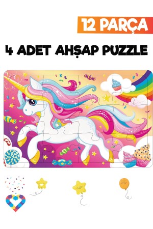 Ahşap Çocuk Puzzle 12 Parça 4 Adet - 3