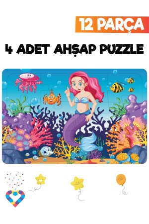 Ahşap Çocuk Puzzle 12 Parça 4 Adet - 5