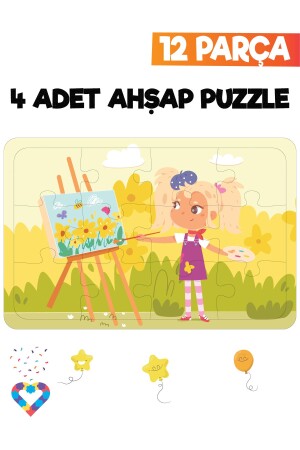 Ahşap Çocuk Puzzle 12 Parça 4 Adet - 6