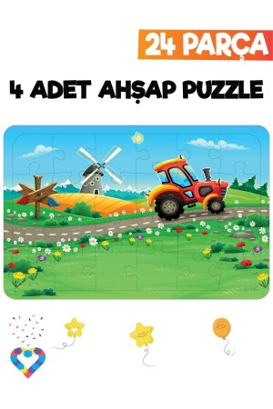 Ahşap Çocuk Puzzle 24 Parça 4 Adet - 5