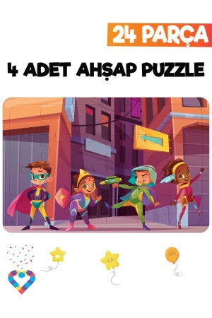 Ahşap Çocuk Puzzle 24 Parça 4 Adet - 6