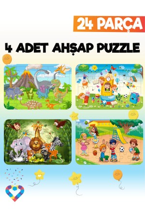 Ahşap Çocuk Puzzle 24 Parça 4 Adet - 1