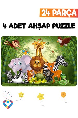 Ahşap Çocuk Puzzle 24 Parça 4 Adet - 5