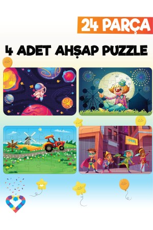 Ahşap Çocuk Puzzle 24 Parça 4 Adet EsaPuzzle089 - 1