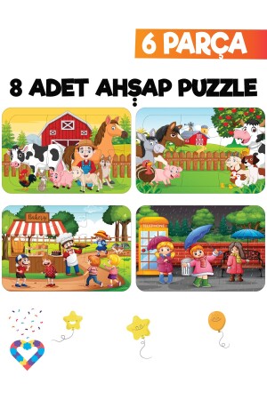 Ahşap Çocuk Puzzle 6 Parça 6 Adet - 3