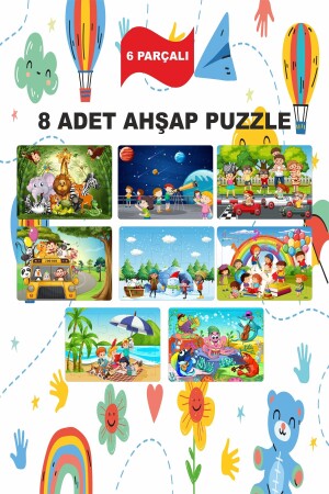 Ahşap Çocuk Puzzle 6 Parça 8 Adet eğitici öğretici - 1