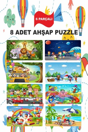 Ahşap Çocuk Puzzle 6 Parça 8 Adet eğitici öğretici - 3