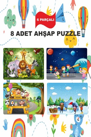 Ahşap Çocuk Puzzle 6 Parça 8 Adet eğitici öğretici - 4