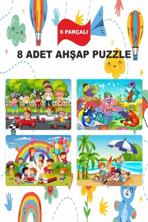 Ahşap Çocuk Puzzle 6 Parça 8 Adet eğitici öğretici - 5