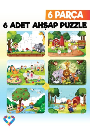 Ahşap Çocuk Puzzle- 6 Parça'lı 6 Farklı Ürün - Esatoys