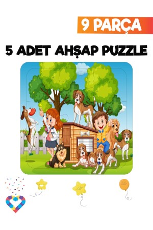 Ahşap Çocuk Puzzle 9 Parça 5 Adet - 3