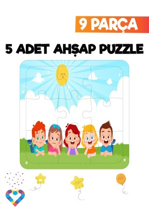 Ahşap Çocuk Puzzle 9 Parça 5 Adet - 4