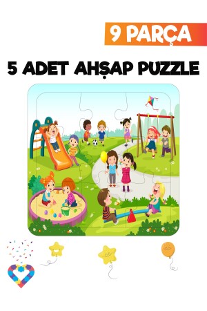 Ahşap Çocuk Puzzle 9 Parça 5 Adet - 5