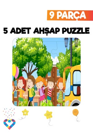 Ahşap Çocuk Puzzle 9 Parça 5 Adet - 6