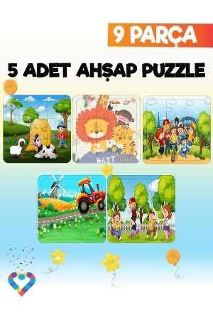 Ahşap Çocuk Puzzle 9 Parça 5 Adet - 2