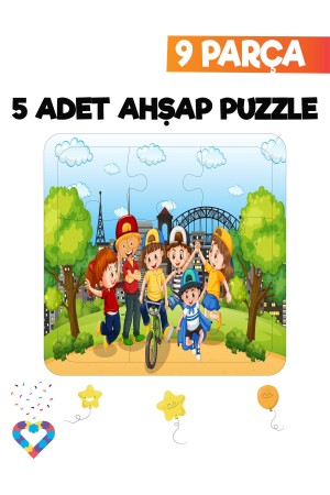 Ahşap Çocuk Puzzle 9 Parça 5 Adet - 4