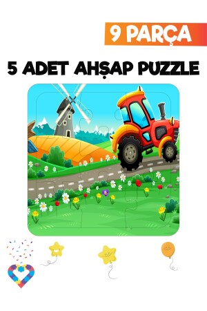 Ahşap Çocuk Puzzle 9 Parça 5 Adet - 5