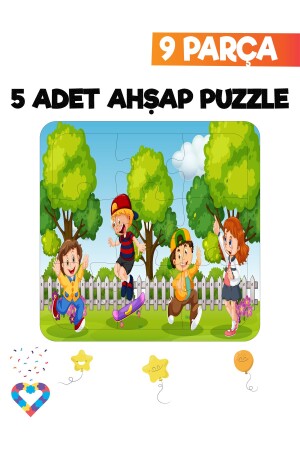 Ahşap Çocuk Puzzle 9 Parça 5 Adet - 6