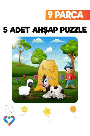 Ahşap Çocuk Puzzle 9 Parça 5 Adet - 7