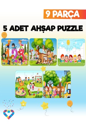 Ahşap Çocuk Puzzle 9 Parça 5 Adet EsaPuzzle065 - 1