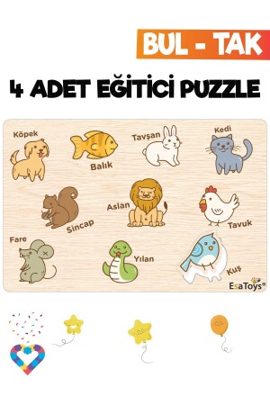 Ahşap Çocuk Puzzle Hayvanlar Taşıtlar Meslekler Ve Meyveler 4 Adet Puzzle - 6