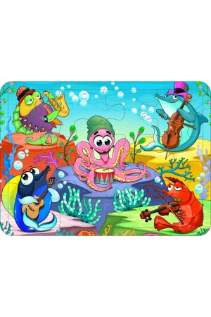 Ahşap Çocuk Puzzle Yapboz 4'lü Set 12 Parça - Denizaltı- Hayvanlar- Değirmen- Astronot Kedi - 5