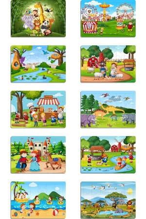 Ahşap Çocuk Yapboz Puzzle Seti 10’lu (model-1-2) eticset351 - 1