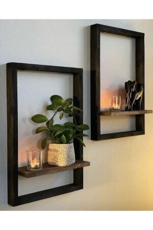 Ahşap Duvar Rafı 2 Adet - Serra