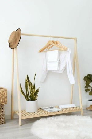 ملابس من الخشب من نوع MNZ ملابس معلقة ملابس متوقعة مع رف واحد 148x100 سم WWW2021001011 - wooden women world