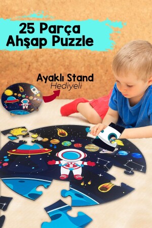 Ahşap Gezegen Puzzle 42cm- Mega Boy Renkli Uzay Bebek- Çocuk Ve Okul Öncesi Için Puzzle - 1